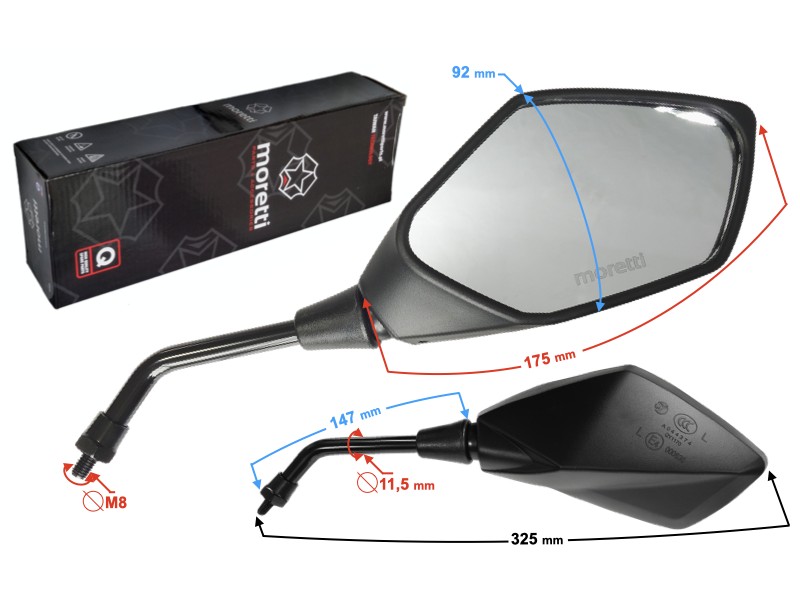 R+R mirrors for scooter (thread diameter 8mm) with homologation