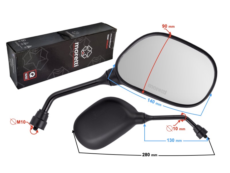 R + R mirrors (thread diameter 10mm) for moped Fighter 3 with homologation