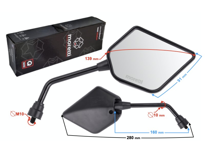 R + R mirrors (thread diameter 10mm) for moped TZR50N with homologation