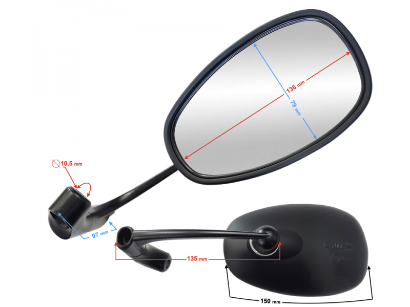 Mirrors for motorcycle Cafe Racer with homologation