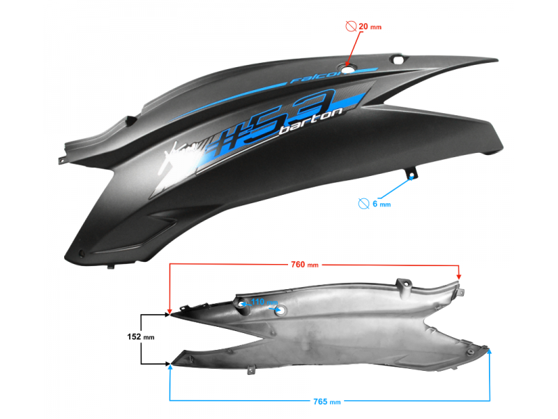 Rear left cover, black-blue for Falcon 125 2 scooter
