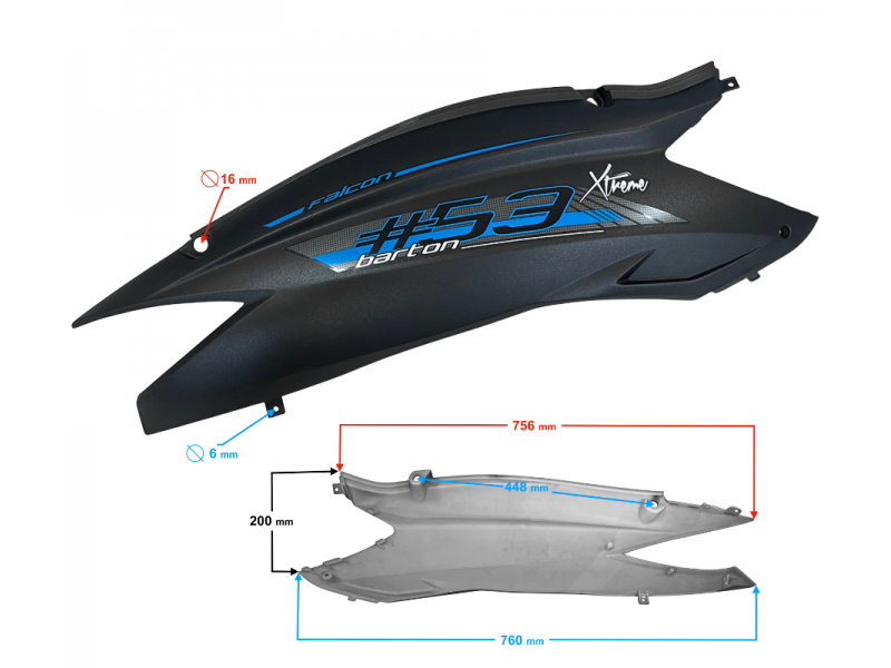 Rear right cover, black-blue for Falcon 125 2 scooter