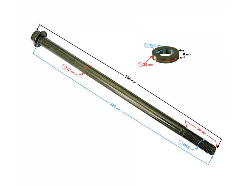Front wheel axle for Hyper 125 motorcycle