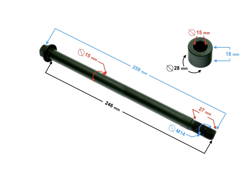 Rear wheel axle for Cafe Racer motorcycle