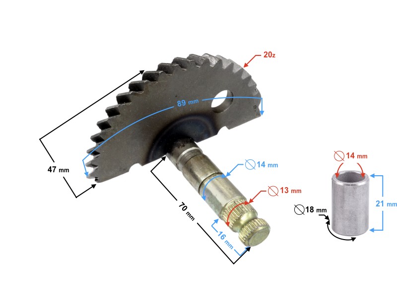Kick starter shaft (crescent moon) for Firefox scooter (64mm)