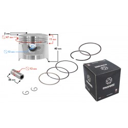 Moretti 80cc piston 4T moped, diameter 47, pin diameter 13, height 17,5, h:2, set