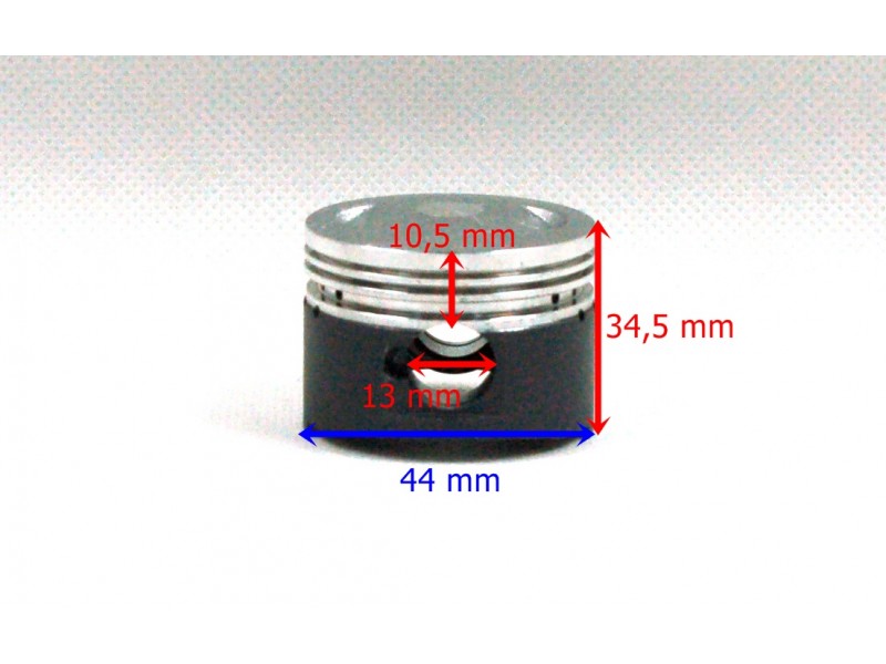 Moretti 60cc piston 4T scooter, graphite, diameter 44, pin diameter 13, height 17,2, set
