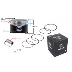 Moretti 60cc piston 4T scooter, graphite, diameter 44, pin diameter 13, height 17,2, set