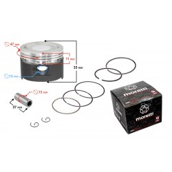 Moretti 80cc piston 4T scooter, graphite, diameter 47, pin diameter 13, height 17,5, set