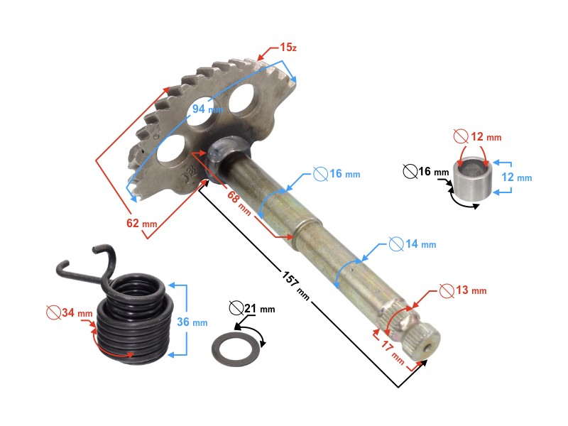 Kick starter shaft for B-Max scooter