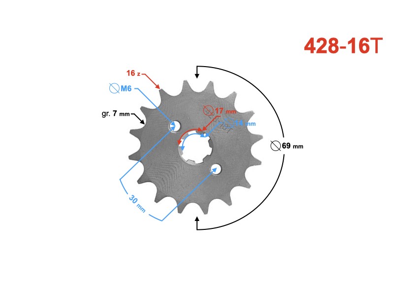 Sprocket 428-16 for moped (with holes)