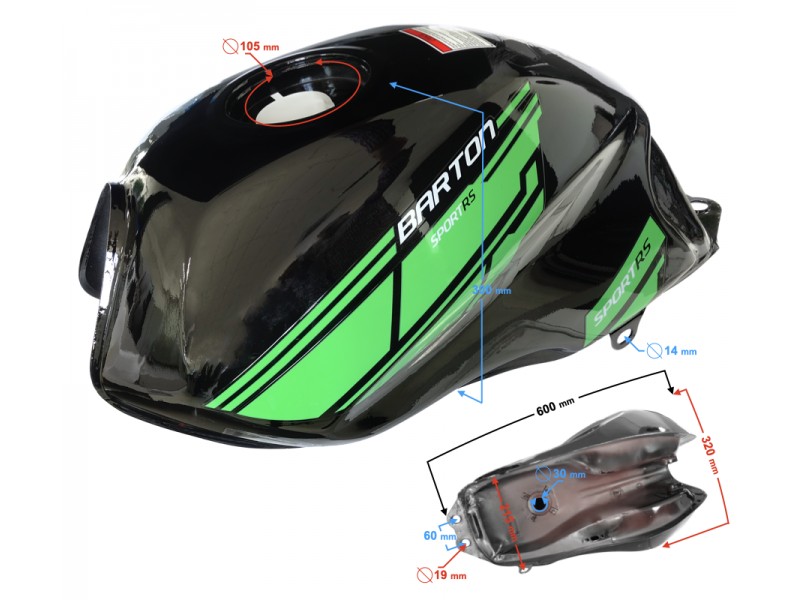 Black and green fuel tank for Ranger Classic moped