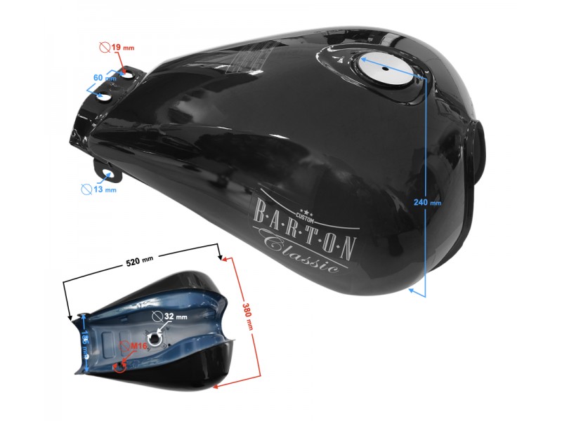 Black fuel tank for Classic 125 motorcycle , injection