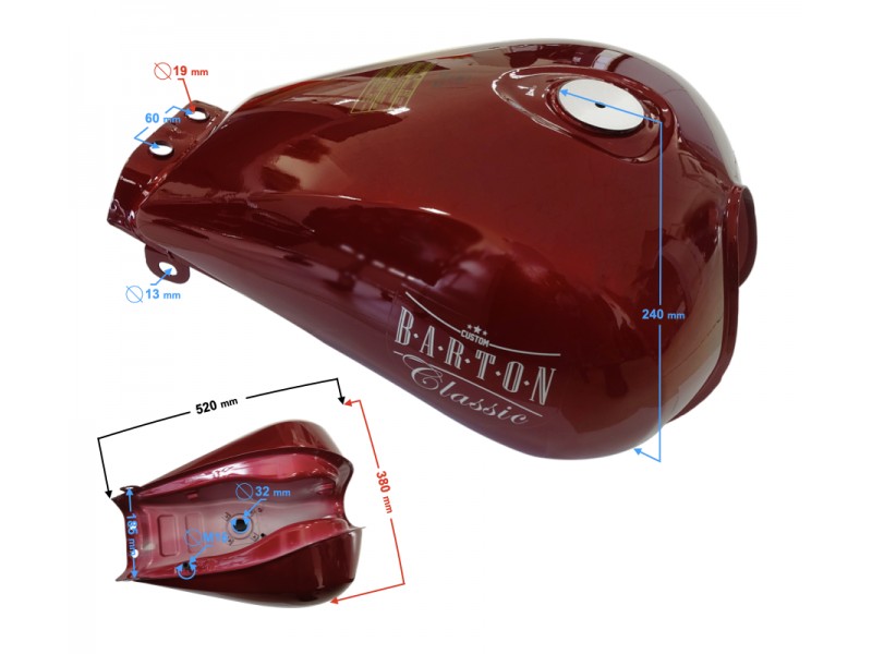Red fuel tank for Classic 125 motorcycle , injection