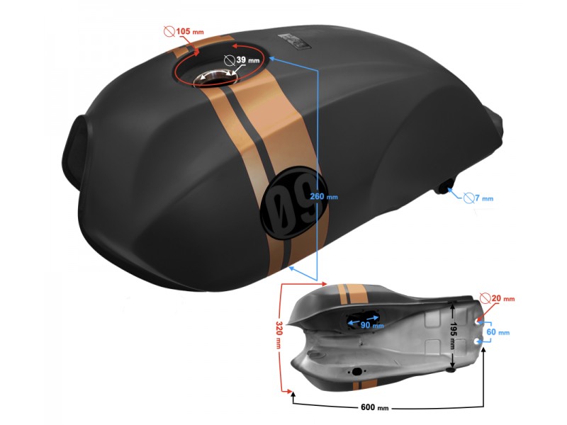 Graphite fuel tank for Cafe Racer motorcycle