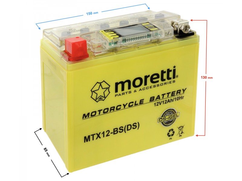 AGM(I-Gel) MTX12-BS Moretti Battery with indicator