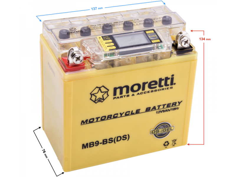AGM (I-Gel) MB9-BS Moretti Battery with Digital Display