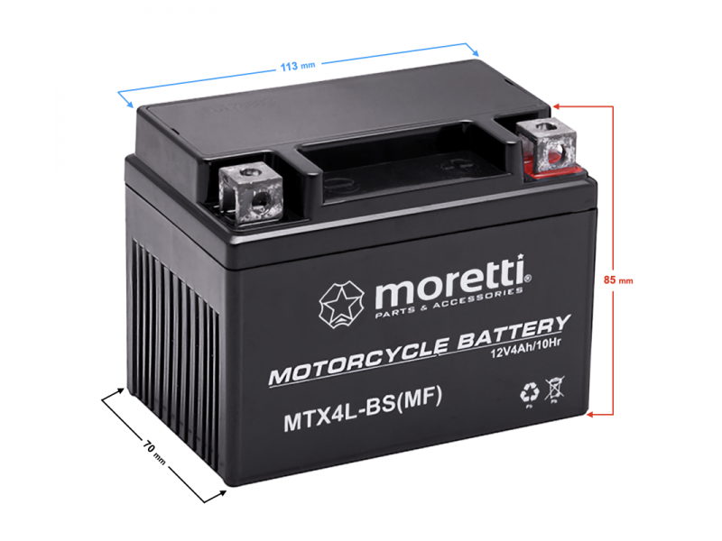 AGM (Gel) MTX4L-BS Moretti Battery AGM (Gel) MTX4L-BS Moretti Battery