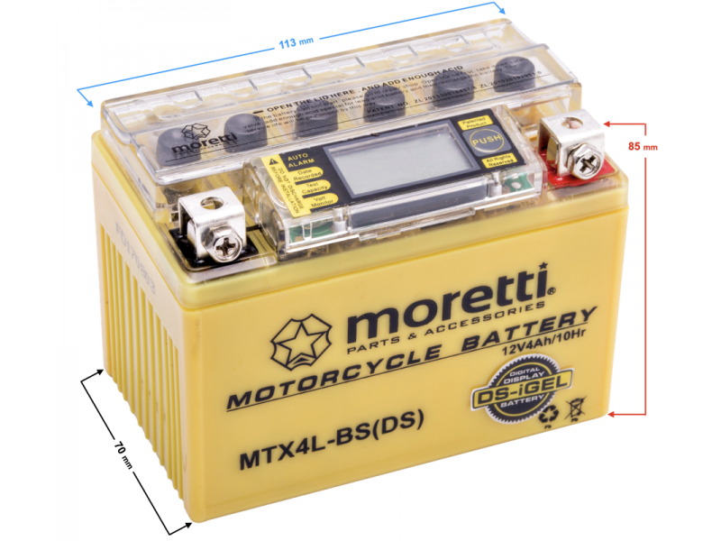 AGM (I-Gel) MTX4L-BS Moretti Battery with Digital Display