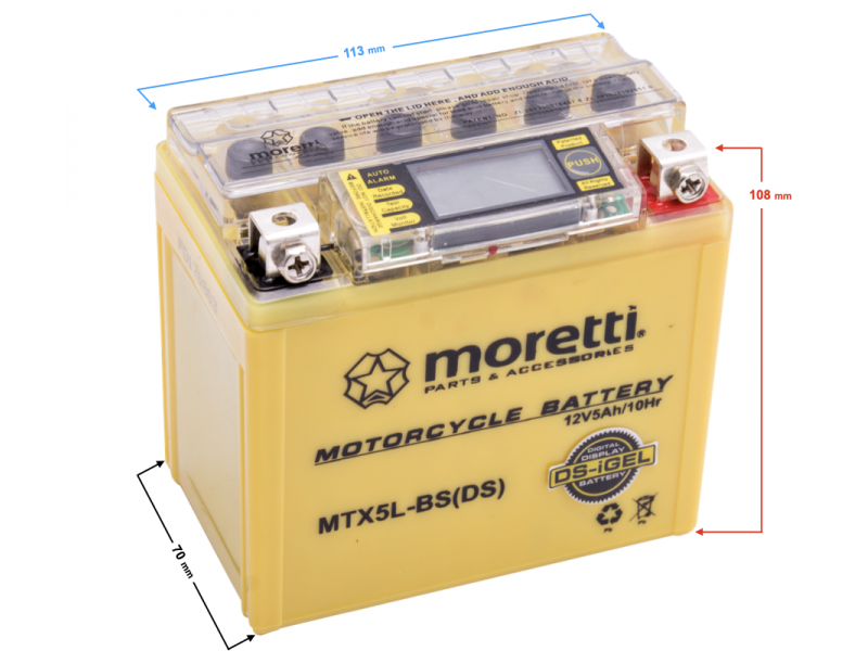AGM (I-Gel) MTX5L-BS Moretti Battery with Digital Display