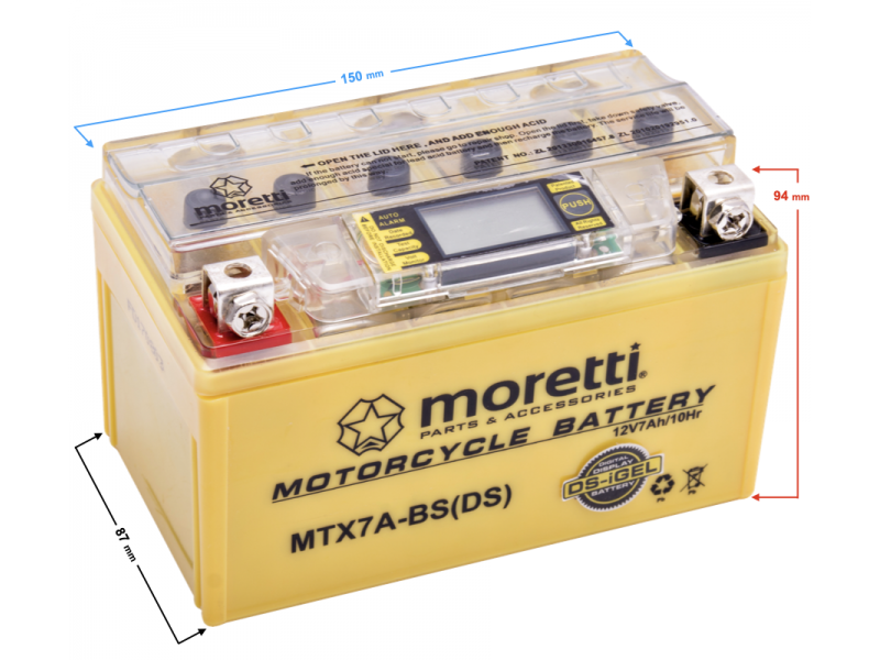 AGM (Gel) MTX7A-BS Moretti Battery with Digital Display