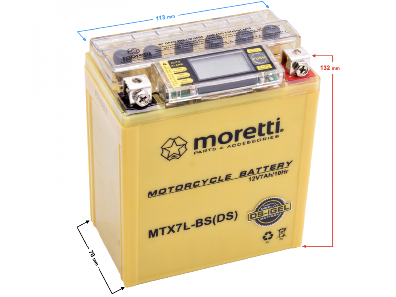 AGM (I-Gel) MTX7L-BS Moretti Battery with Digital Display