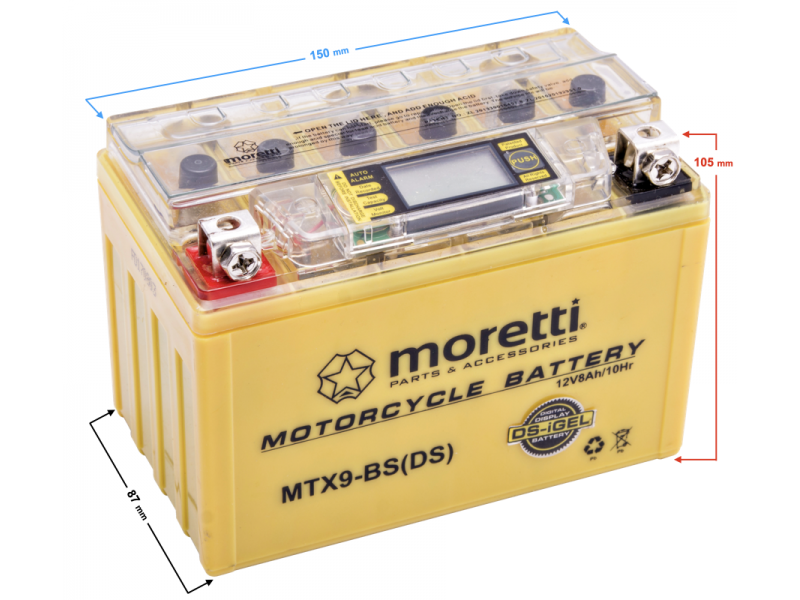 AGM (I-Gel) MTX9-BS Moretti Battery with Digital Display