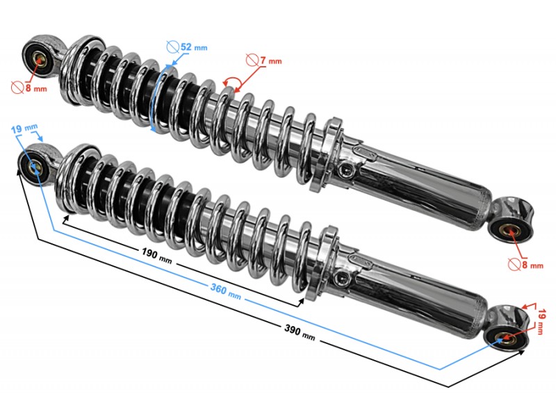 Rear shock absorbers (360mm long) for Simson Rear shock absorbers (360mm long) for Simson