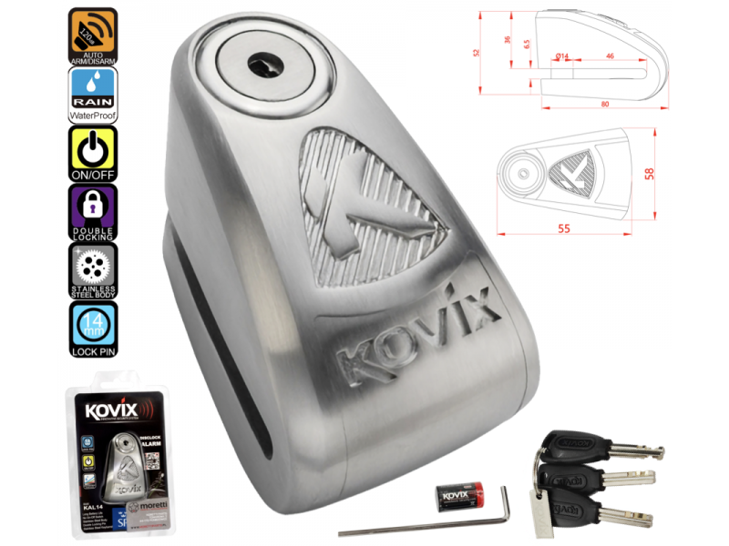 Stainless Steel Disc Lock with alarm KOVIX KAL14 Stainless Steel Disc Lock with alarm KOVIX KAL14