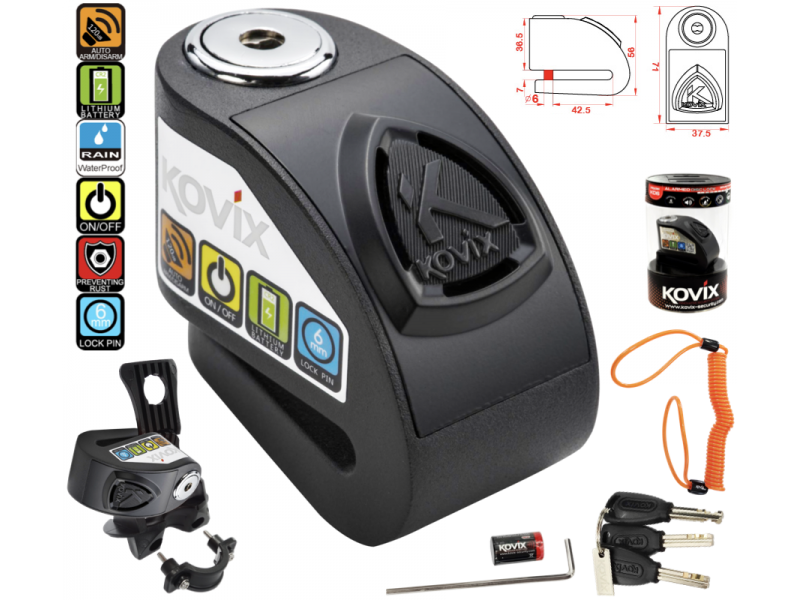 Black Disc Lock with alarm KOVIX KD6