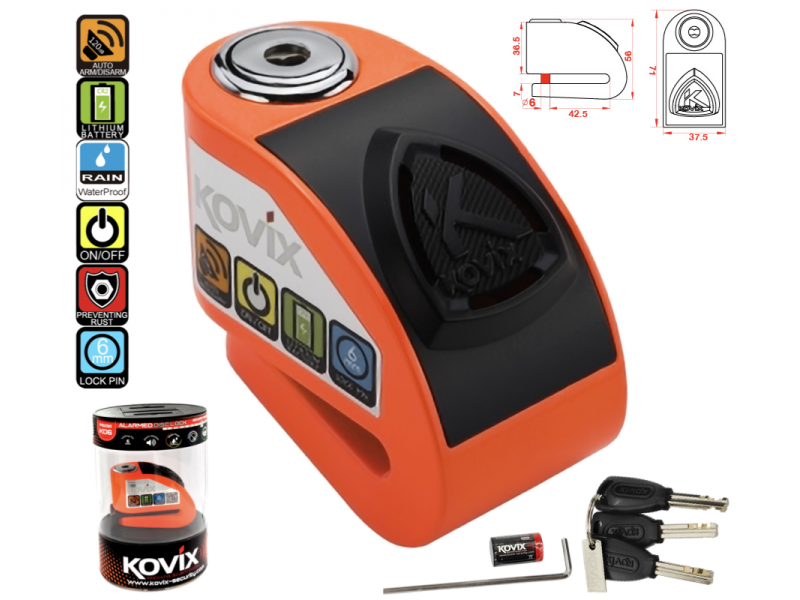 Orange Disc Lock with alarm KOVIX KD6