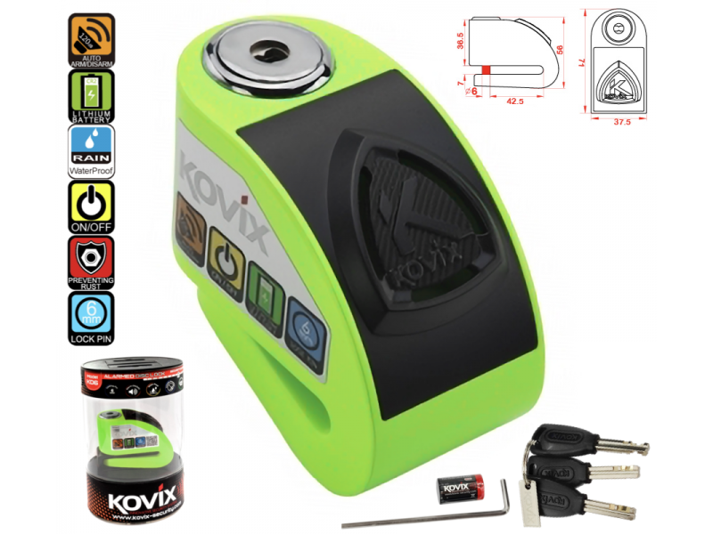 Yellow Disc Lock with alarm KOVIX KD6