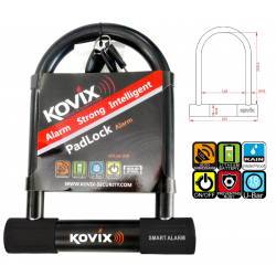 Black U-lock padlock with alarm KOViX KTL16-210