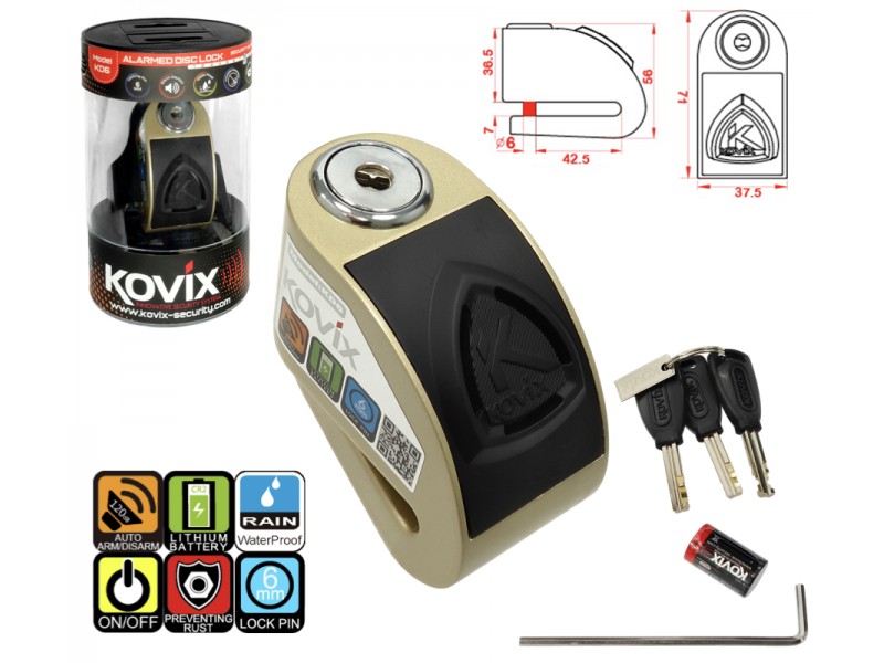 Gold brake disc lock with alarm KOVIX KD6 Gold brake disc lock with alarm KOVIX KD6