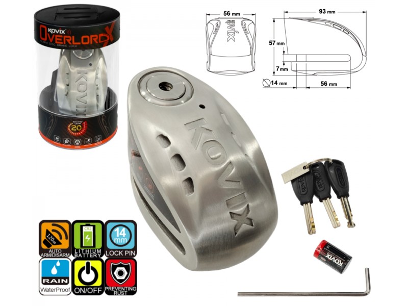 KOVIX KNX15 Stainless steel brake disc lock with alarm