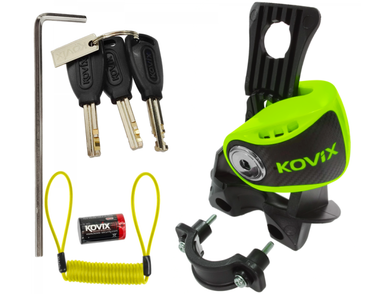 Brake disc lock with alarm KOVIX KNS6 fluo green