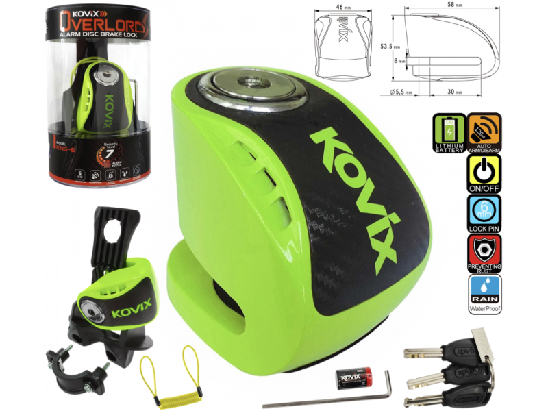 Brake disc lock with alarm KOVIX KNS6 fluo green
