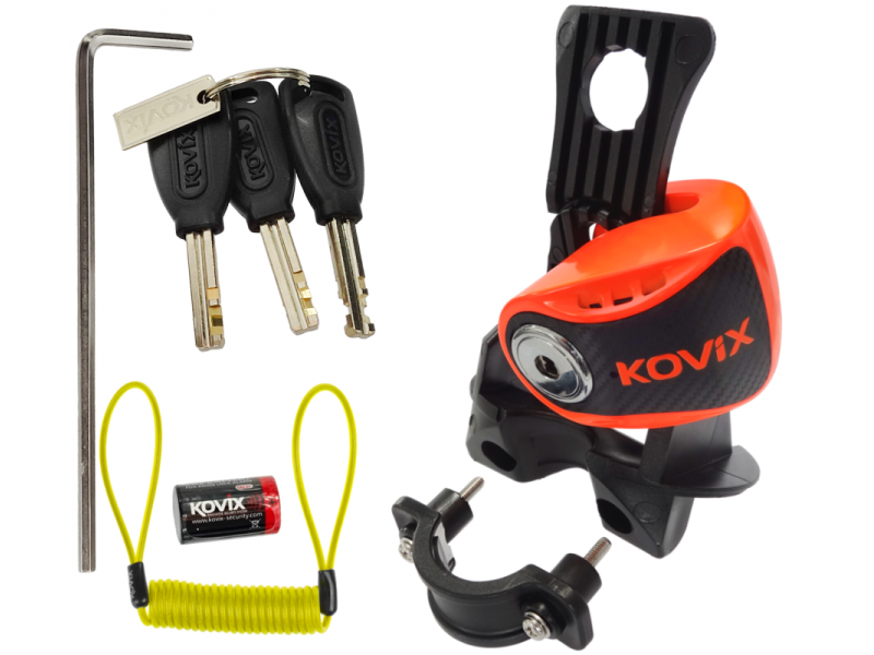 Brake disc lock with alarm KOVIX KNS6 fluo orange