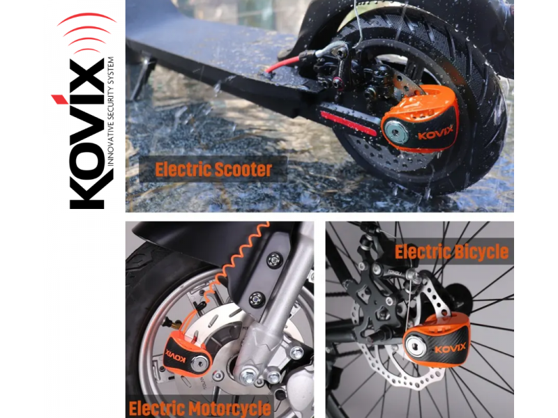 Brake disc lock with alarm KOVIX KNS6 fluo orange