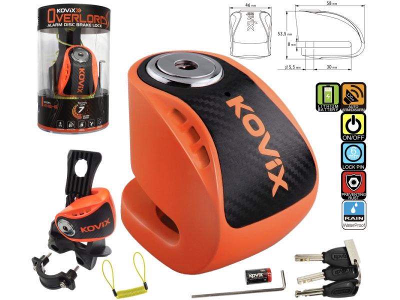Brake disc lock with alarm KOVIX KNS6 fluo orange