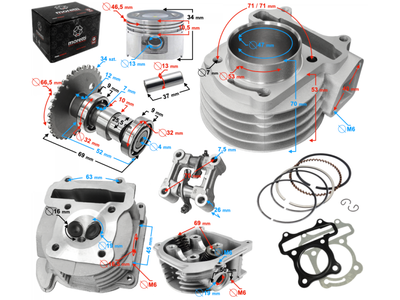 Cylinder set with cylinder head, camshaft, lift rockers arms GY6 80cc