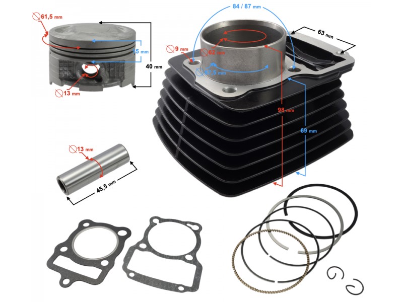Moretti cylinder for motorcycle 4T CG 150cc 162FMI bolt 13 mm black