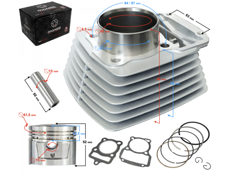 Moretti cylinder for motorcycle 4T CG 150cc 162FMI bolt 15 mm black