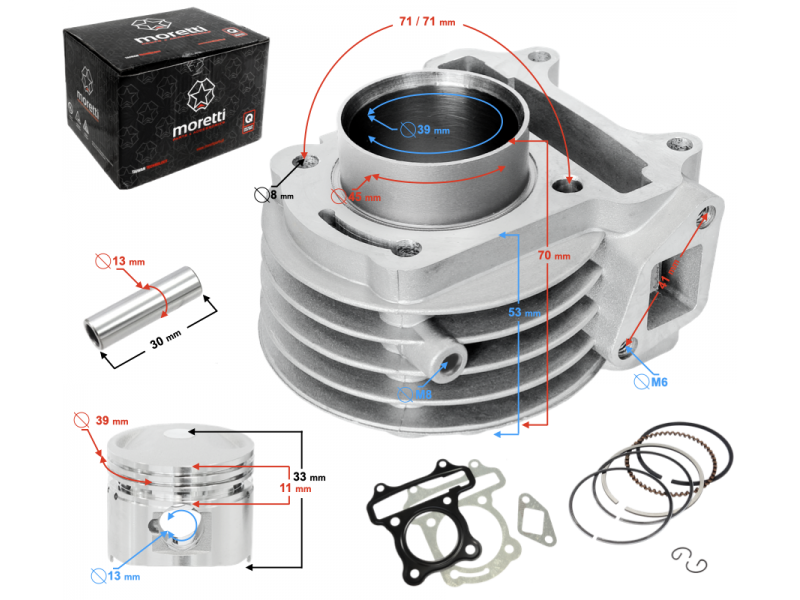 Cylinder for scooter 50cc 139QMB 4T, with outlet for temperature sensor