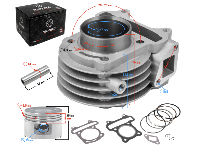 Cylinder for scooter 4T 80cc 139QMB, with outlet for temperature sensor