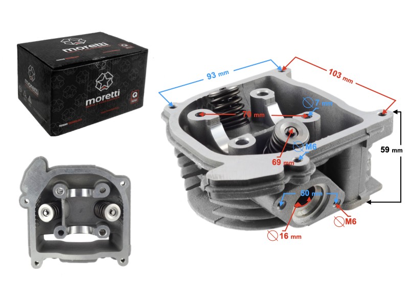 Moretti cylinder head for 4T 50cc 139QMB scooter without recirculation valve, long valves