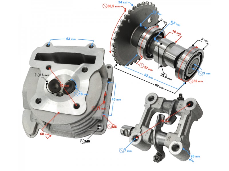 Cylinder Head 4T SCOOTER 139QMB WITH CAMSHAFT AND SADDLE 80CC CAPACITY PISTON 47.00mm