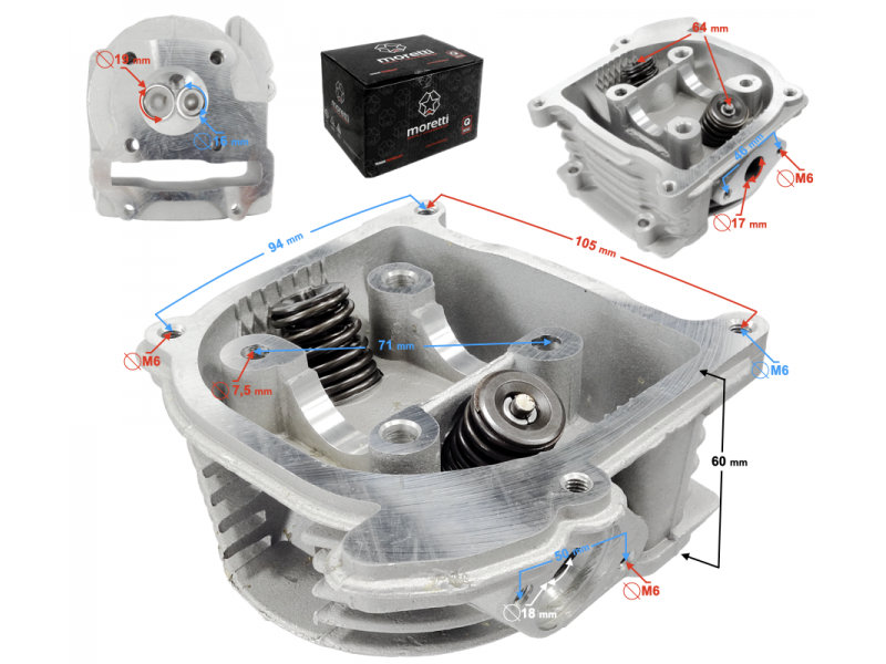 Moretti cylinder head for 4T 50cc 139QMB scooter without recirculation valve, short valves