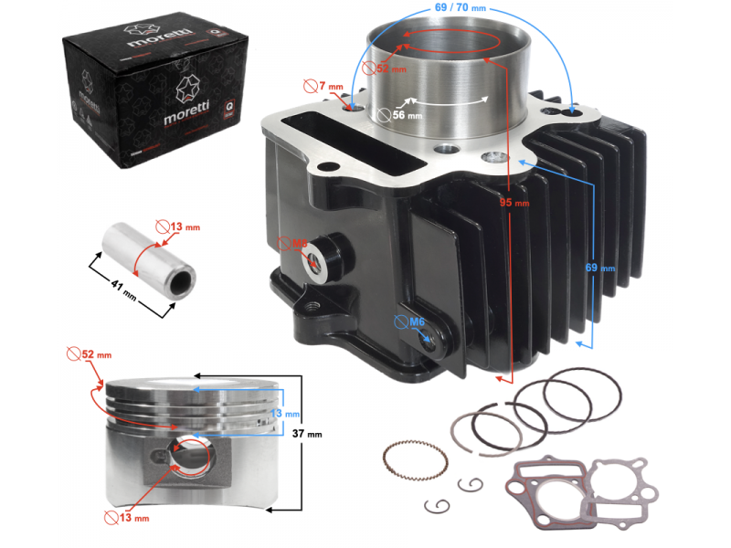 Moretti Cylinder for moped 4T 110cc 152FMB, aluminum