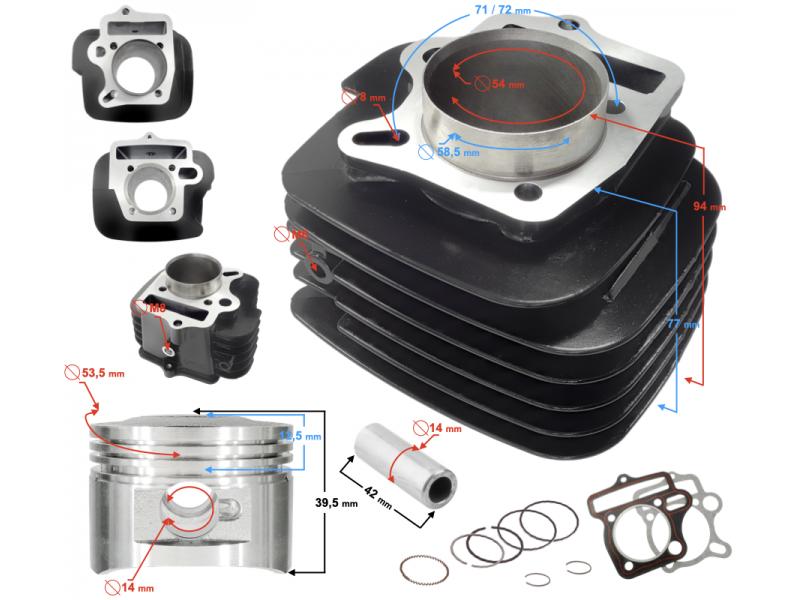 Cylinder for moped 4T 130cc 154FMI air-cooled
